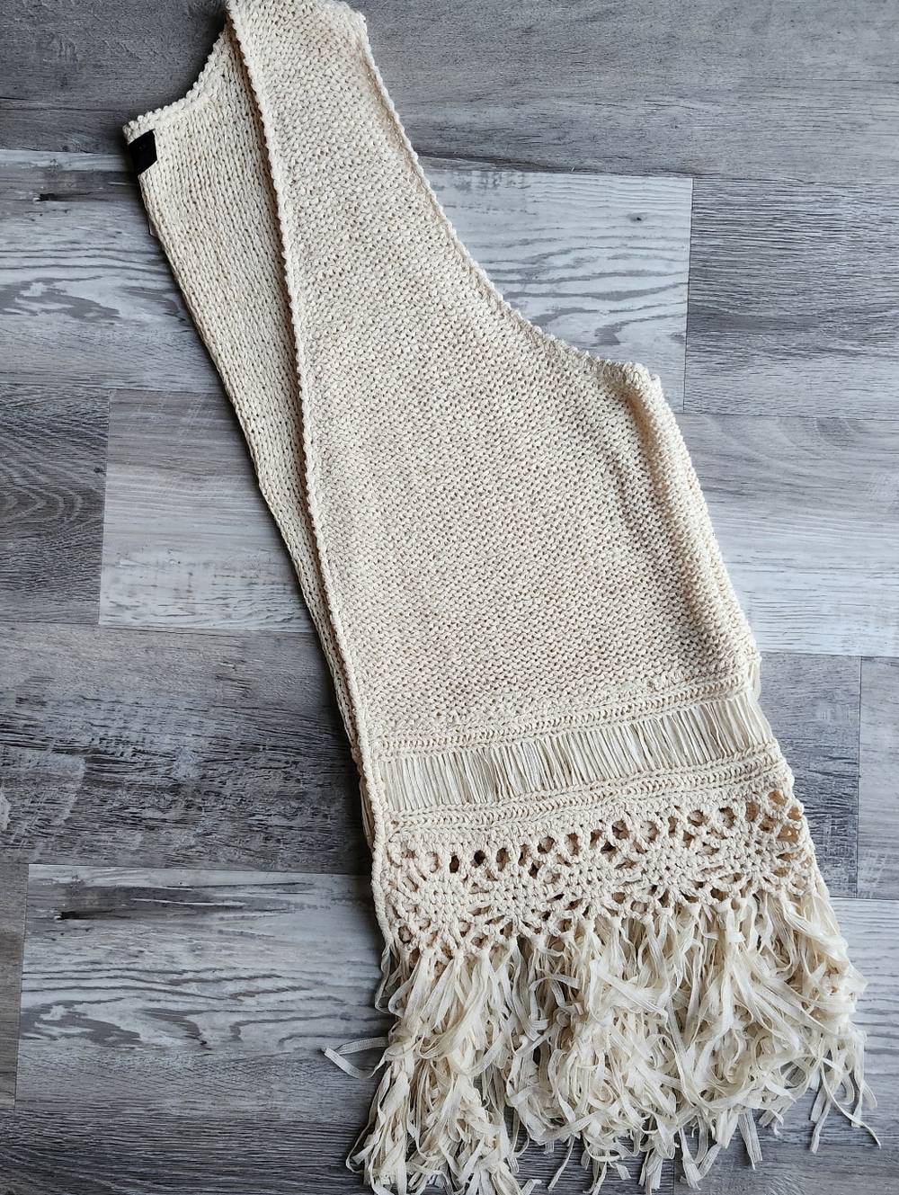 Love By Design Crochet Fringe Vest Boho Cream Open Knit 1X Festival